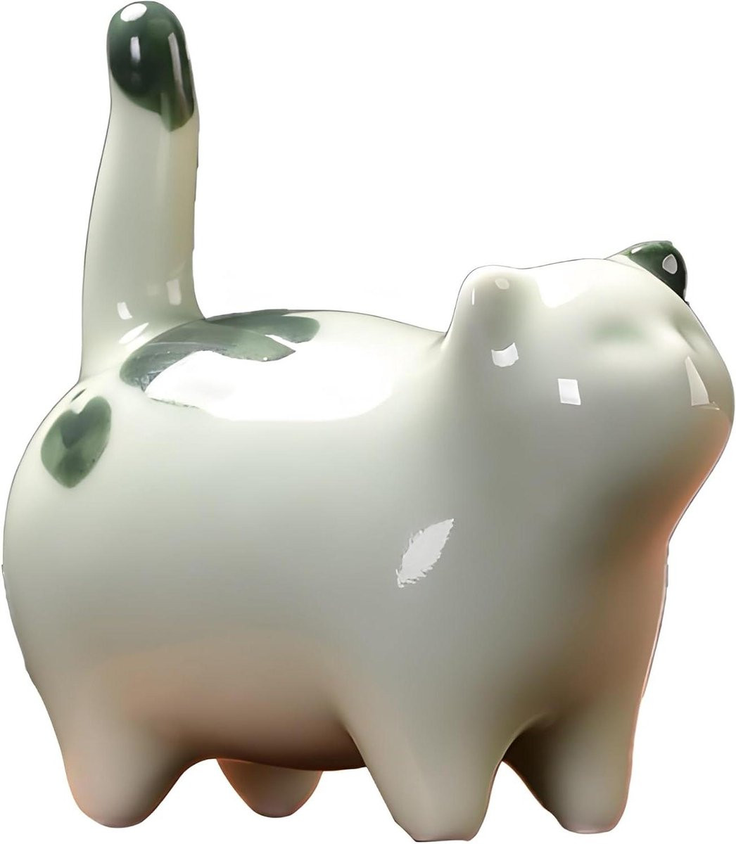 Handgemaakt keramisch kattenbeeldje - Miniatuur porseleinen kitten sculptuur voor op tafel