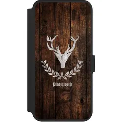 Nivocase Klapphülle für Samsung Galaxy S25+ Handyhülle aus Kunst Leder NIVOflip schwarz Hirsch Holz (Samsung Galaxy S25+), Smartphone Hülle, Schwarz