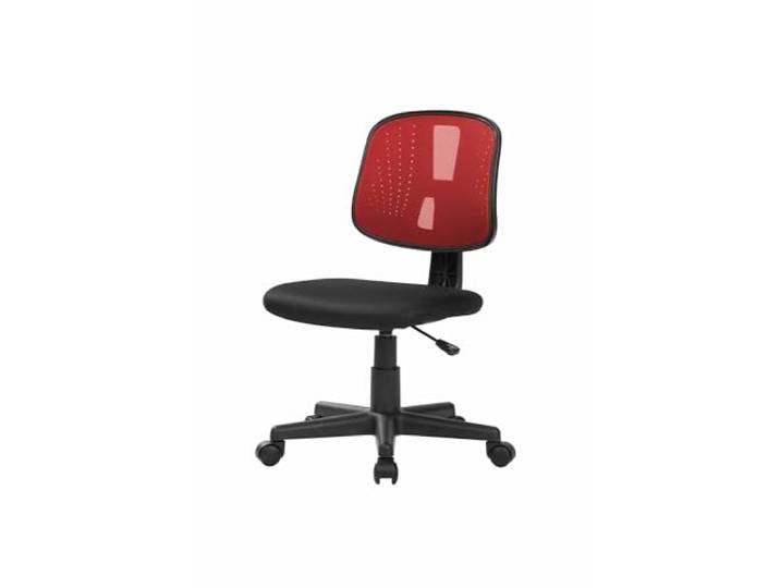 Dmora - Stuhl mit Rädern Nowra, Arbeitsbürostuhl, ergonomischer Bürositz, 49x43h81/93 cm, Schwarz und Rot