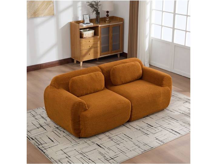 Canapé compressé modulable 2 places AESVAR en chenille caramel sans montage