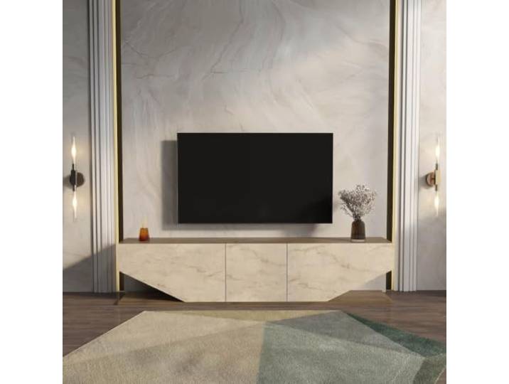 DECOROTIKA INCI TV-Board Walnuss & Travertin-Optik Fernsehtisch