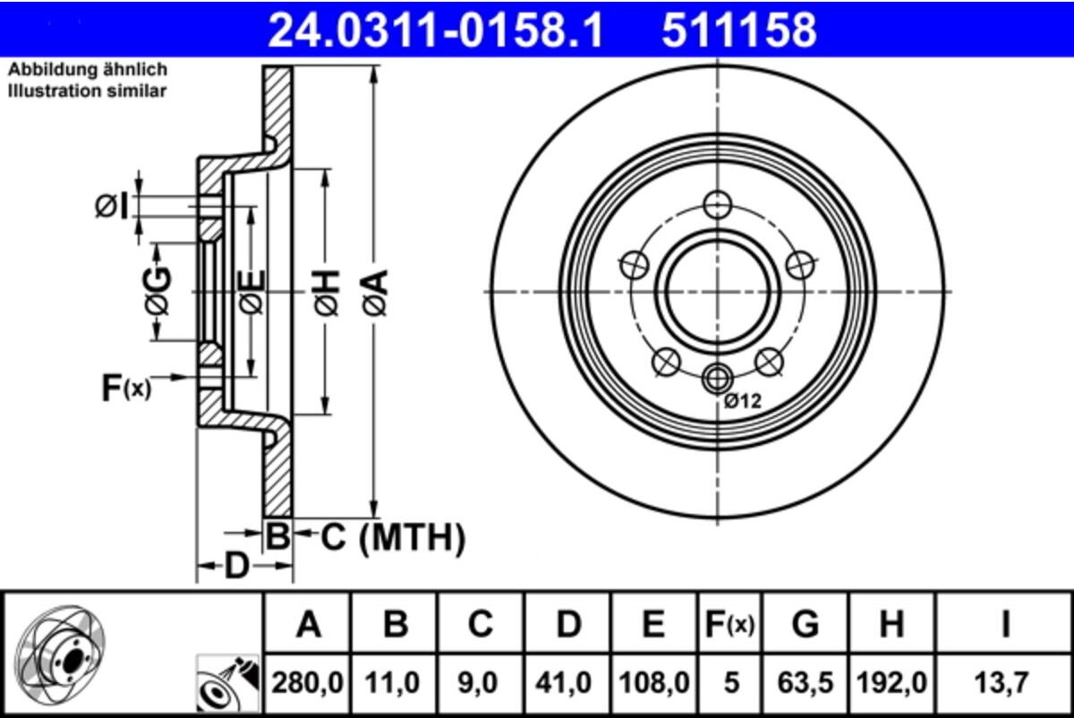 Bremsscheibe ATE Power Disc 24.0311-0158.1, 1 Stück