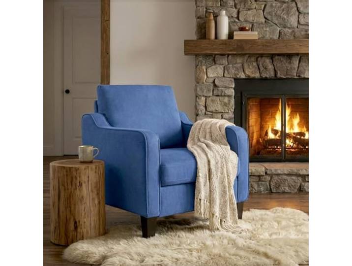 XH.Easy Go Sessel Wohnzimmer, Modern Ohrensessel mit Armlehnen Dickem Kissen,Polsterter Leinenstoff-Single-Sofa für kleine Räume, Bequemer Sessel Schlafzimmer, Wohnung, Blau