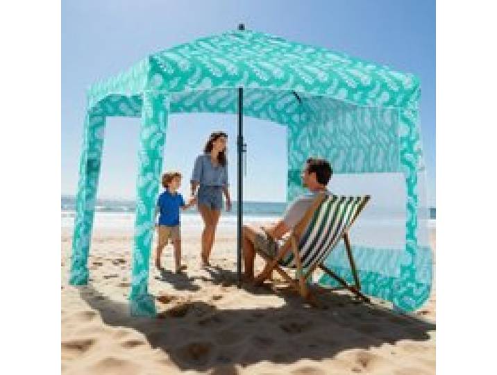 VEVOR Strand-Cabana 183 x 183 cm Strandüberdachung mit Seitenwand, UPF 50+ Sonnenschutz, Strandpavillon mit Sandsäcken, tragbarer Sonnenschutz Sonnenschirm für die ganze Familie und Freunde