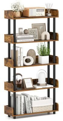 Costway 5-Tier Open Bookcase with Industrial Storage Unit-Rustic Brown