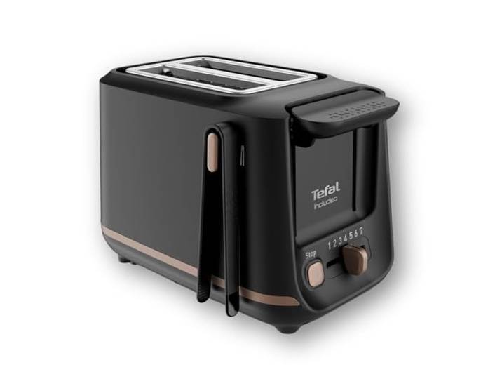 Tefal - Includeo - Grille-pain 2 fentes avec pinces magnétiques - Noir Grille-pain 2 fentes extra-larges avec 7 niveaux de dorage - Levier de surélévation et pinces aimantées pour usage facilité