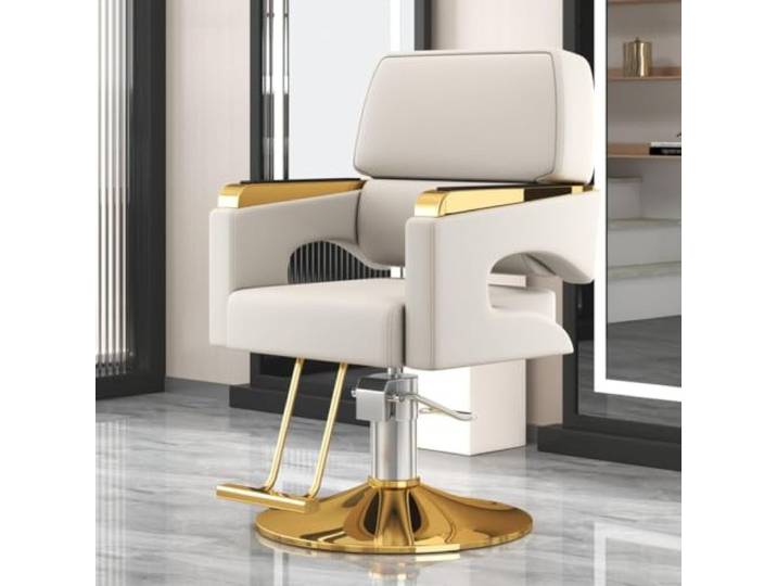 Dalumian Friseurstuhl/Barber-Stuhl, Styling-Stuhl für Friseure Metallgestell, hochelastischer Schaumstoff & PU-Leder, um 360° drehbar, höhenverstellbar(A)