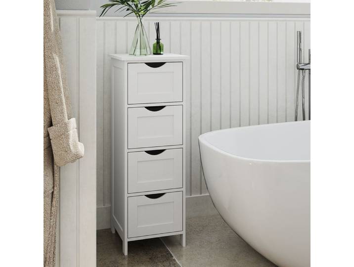 Meuble de Salle de Bain - SONGMICS - 4 Tiroirs - Blanc - 30x30x82 cm - Style Moderne