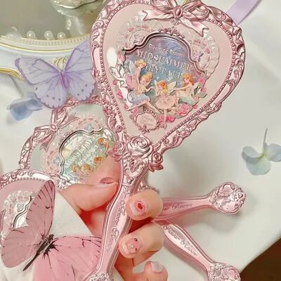 Fusion Finds Flower Knows Midsummer Fairytales Handheld Makeup Mirror Heart Shaped Cute Vanity Mirror white Vanilla