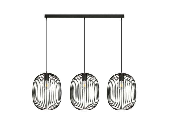 Suspension en métal avec 3 abat-jour cylindriques en grille noire