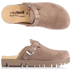 VITAFORM Damen-Clog Samtziege Schnalle Sohle Lara