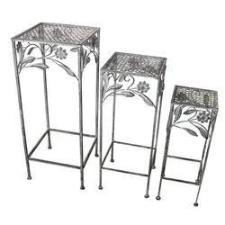 Lex Hocker Set 3tlg. Gartendeko Eisenhocker Pflanzenständer Blumenhocker Antik Grau : Grau