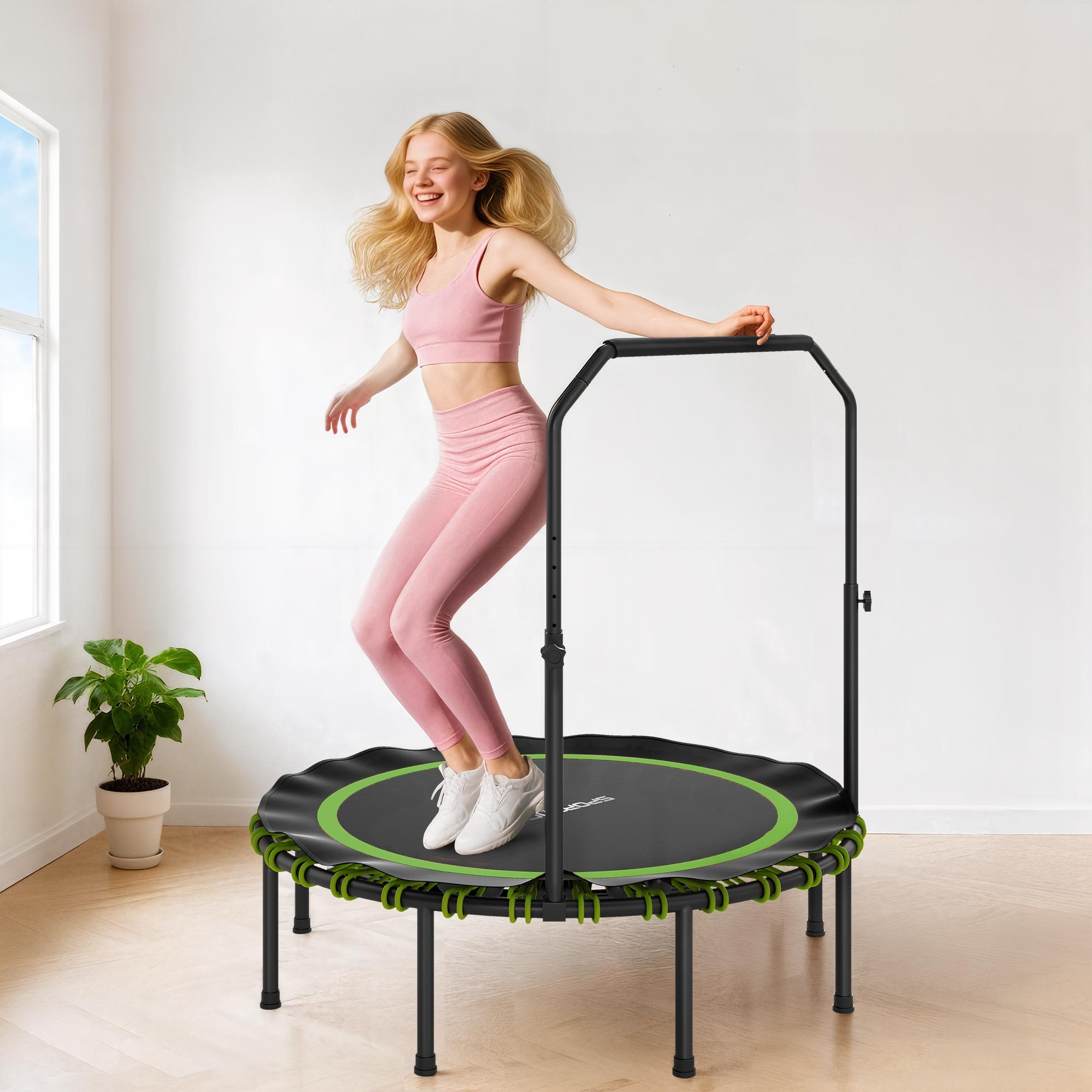 Sportnow Trampolino Fitness con Manubrio Regolabile, in Acciaio e Plastica, Verde   Aosom Italy