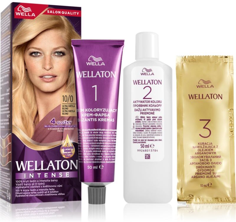 Wella Wellaton Intense coloration cheveux permanente à l'huile d'argan teinte 10/0 Lightest Blonde 1 pcs