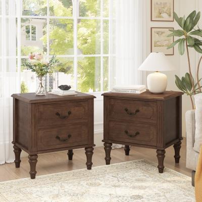 Cusp Barn 2-Piece Farmhouse Nightstand with 2-Drawer, Wood Bedside Table, Storage End Table with Metal Handle for Bedroom