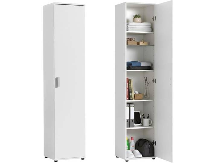 Armoire multi-rangement - 1 porte 4 étagères - Armoire de bureau - Dimensions 40x35x184 cm - Meuble de rangement - Blanc