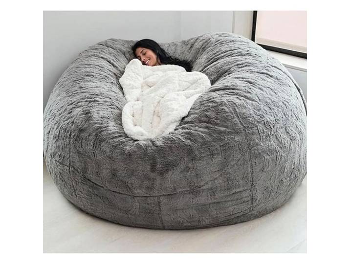 Pouf géant beanbag sans remplissage lavable gris clair 6FT