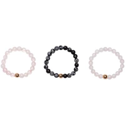 Ring-Set FIRETTI "Multipack Schmuck Geschenk Damenring Kugel Zugband Edelstein Farbstein", bunt (gelbgoldfarben, rosa, weiß, schwarz), Fingerringe, Damen, 4 g, Messing, 3mm, Made in Germany - mit Edelsteinen