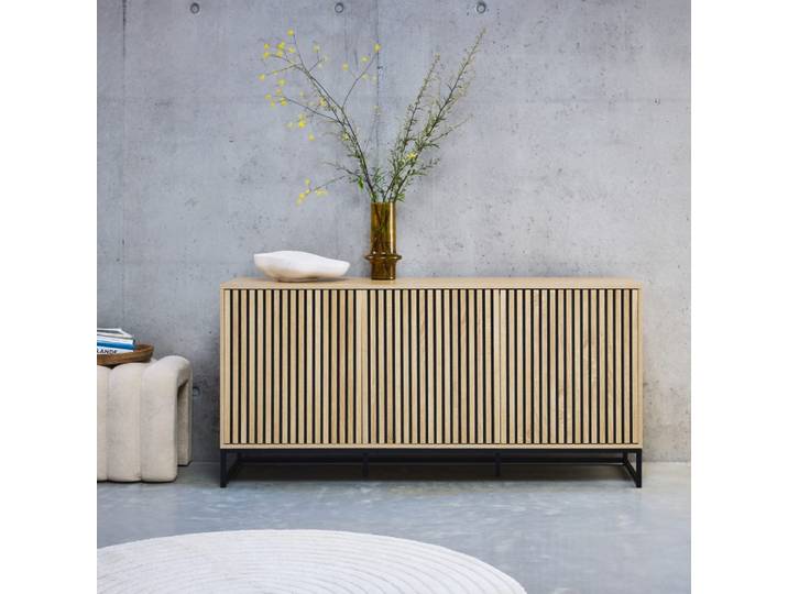Buffet contemporain effet bois rainuré 3 portes l160cm