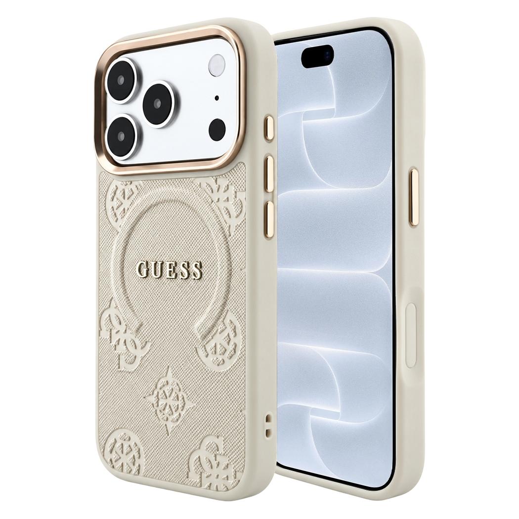 Guess - Saffiano Peony Hot Stamp MagSafe (GUHMP18LPSAMSECE) - iPhone 18 Pro - Beige (Apple iPhone 17 Pro, Apple iPhone 18 Pro) (GUE005860)