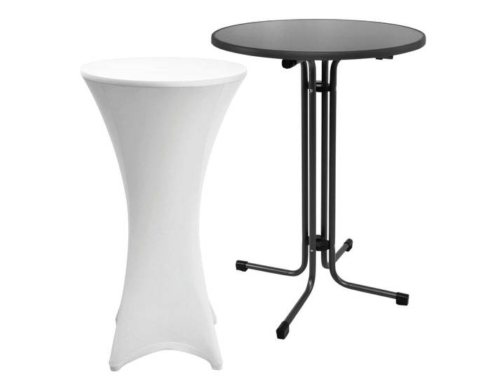 STEHTISCH Sylt Ø 70cm Grau mit Stella Stehtischhusse Ø 70cm Weiß