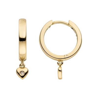 Paar Creolen JOBO "Ohrringe mit Herz-Anhänger 21 mm", gold (gelbgold 333, weiß), Ohrringe, Damen, Gelbgold 333, 8 Karat 333 Gold mit 2 Zirkonia