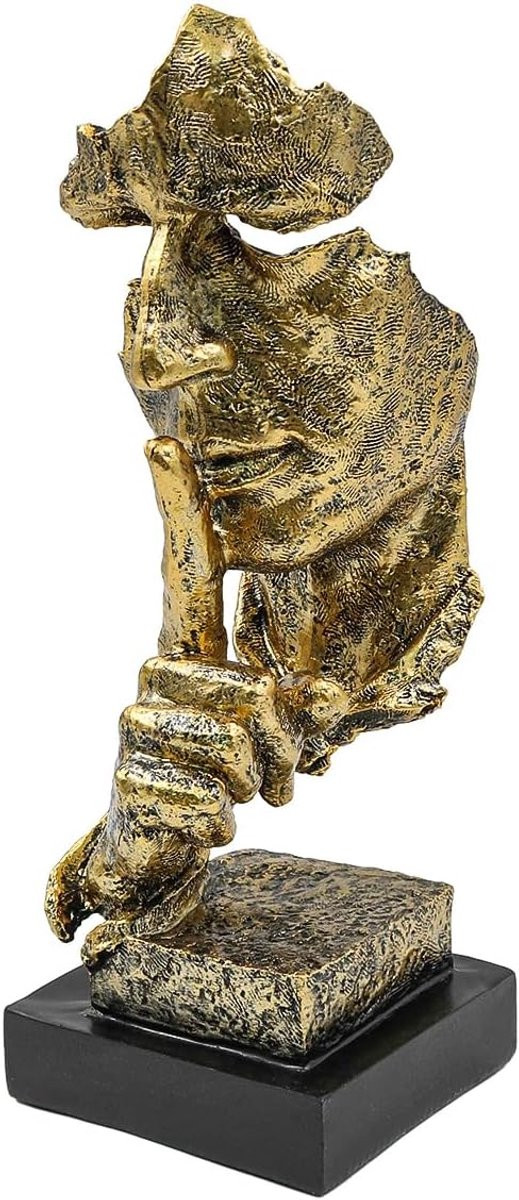 SnelShoppen Ponder Statue Silence is Gold Abstract Kunstbeeld - Gouden Resin Decoratie voor Thuis en Kantoor