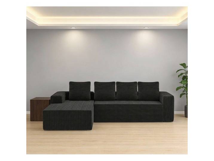 Canapé d'angle- Xylo- en tissu (velours côtelé) avec méridienne à droite forme en L modulaire assise profonde