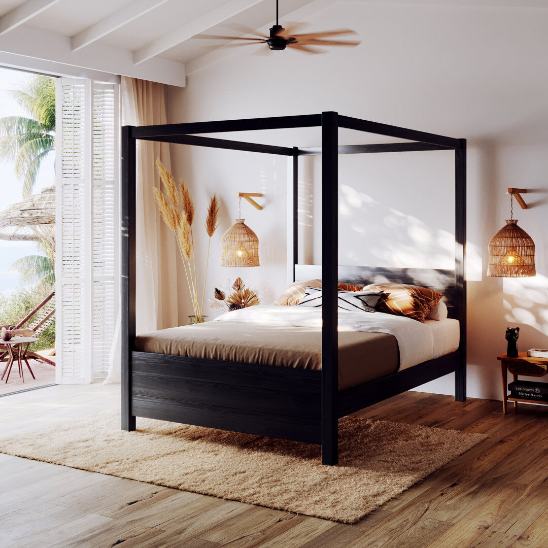 Rosalind Wheeler Desern Solid Wood Canopy Bed Black Wash Single (3')