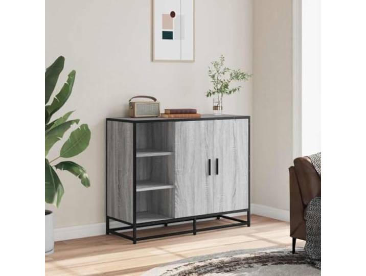 KTHLBRH Sonoma Sideboard grau 92 x 35 x 76 cm Spanplatte Metall 2 Türen, großer Stauraum, stabile Struktur, Industriestil, Montage erforderlich