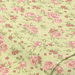 Baumwollstoff Rosenbouquet "Mona", hellgrün/rosa