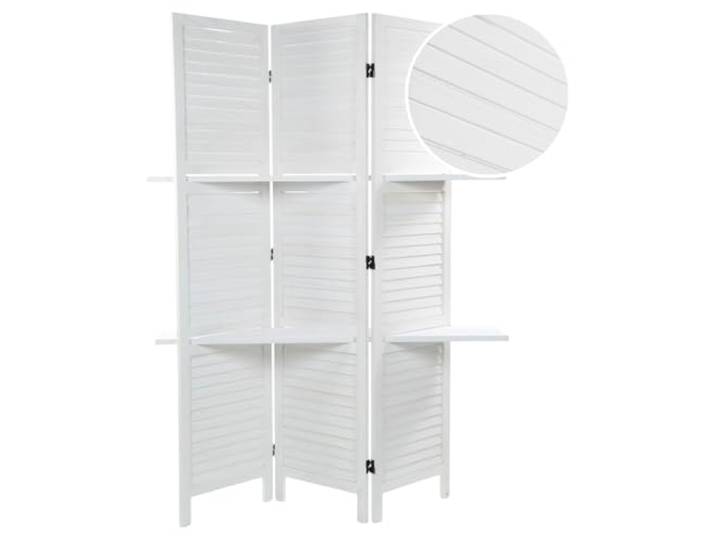 DESIGN DELIGHTS Holz RAUMTEILER Cottage II 3-teilig, 170x120 cm, Holz Paravent mit Regalböden, Faltbarer Raumtrenner, Trennwand, Sichtschutz mit Ablage Farbe: weiß