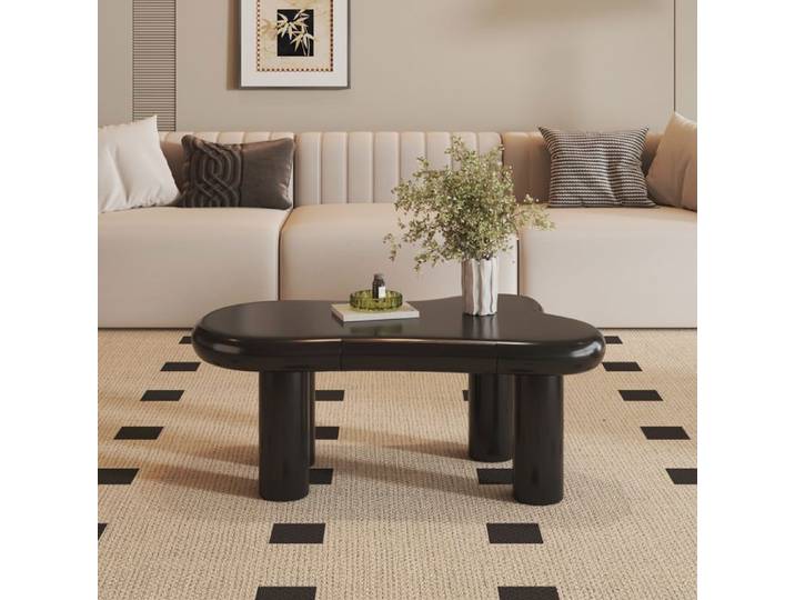 ELVMI Table basse noir avec tiroirs éclairage LED 16 couleurs forme nuage