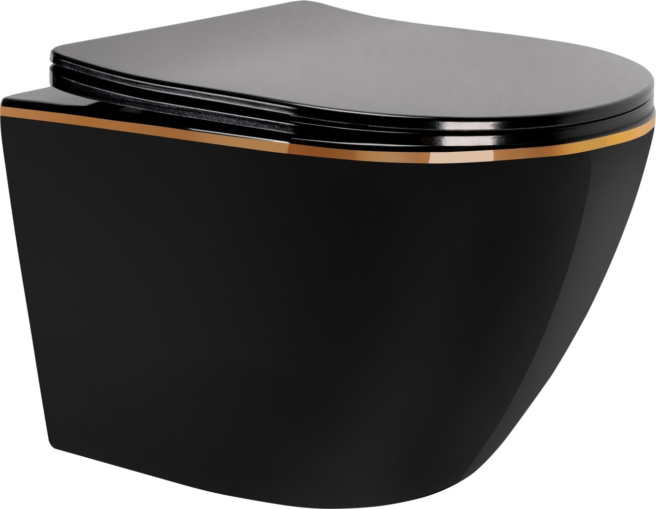 Wandhängende Toilette Wand-WC Hänge-WC + Klositz Soft Close WC-Sitz Schwarz Gold