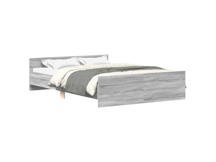 PUGYNBK Bettgestell 150 x 200 cm, Sonoma-Grau Technisches Holz, Sperrholzleisten, Kopf- und Fußteil, Matratzenhalter