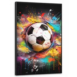 LEINWAND Bilder mit Rahmen - Fußball - Farbe - Farben - Schwarz - Weiß - 100x150