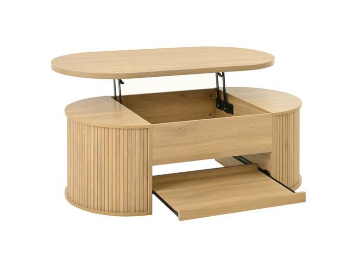 Table basse à hauteur réglable table basse avec panneau latéral incurvé en bois étagère coulissante plateau réglable
