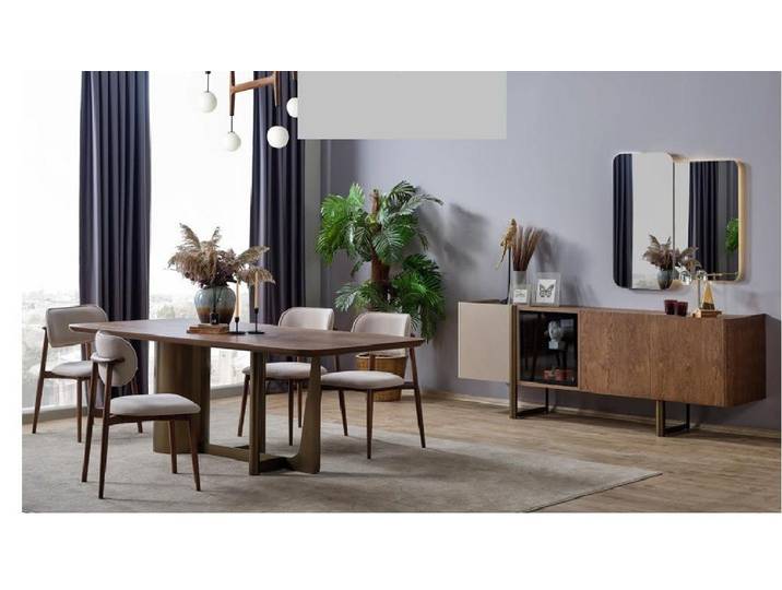 Xlmoebel Essgruppe Modernes Esszimmer Set mit Tisch, 4 Stühlen und Spiegel, (Esszimmer Set, 4-tlg., Tisch mit 4 Stühlen und Spiegel), Made in Europa