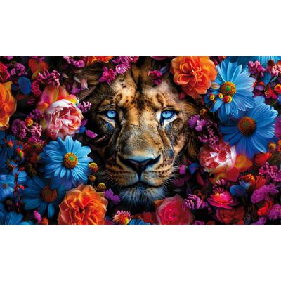Leinwandbild BÖNNINGHOFF "Wandbild LÖWE MIT BLUMEN XXL 90x150 cm – Leinwandbild Keilrahmen Deko", farbe bild(er): orange, blau, grün, lila, B:150cm H:90cm T:4,5cm, Canvas, MDF, Bilder, Leinwandbild, auf Keilrahmen gespannt