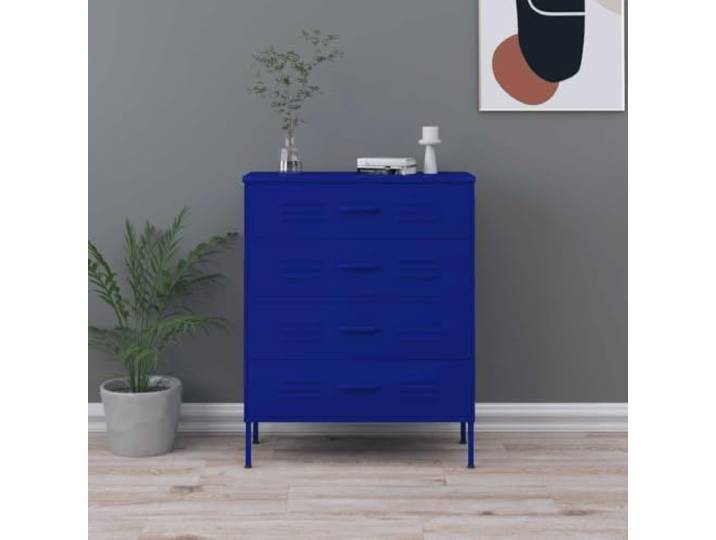 LPERTGFHU Sideboard Kommode Marineblau 80x35x101,5 cm Metall Kommode mit Schubladen, Stahl Aufbewahrungsschrank für Wohnzimmer Flur und Büro