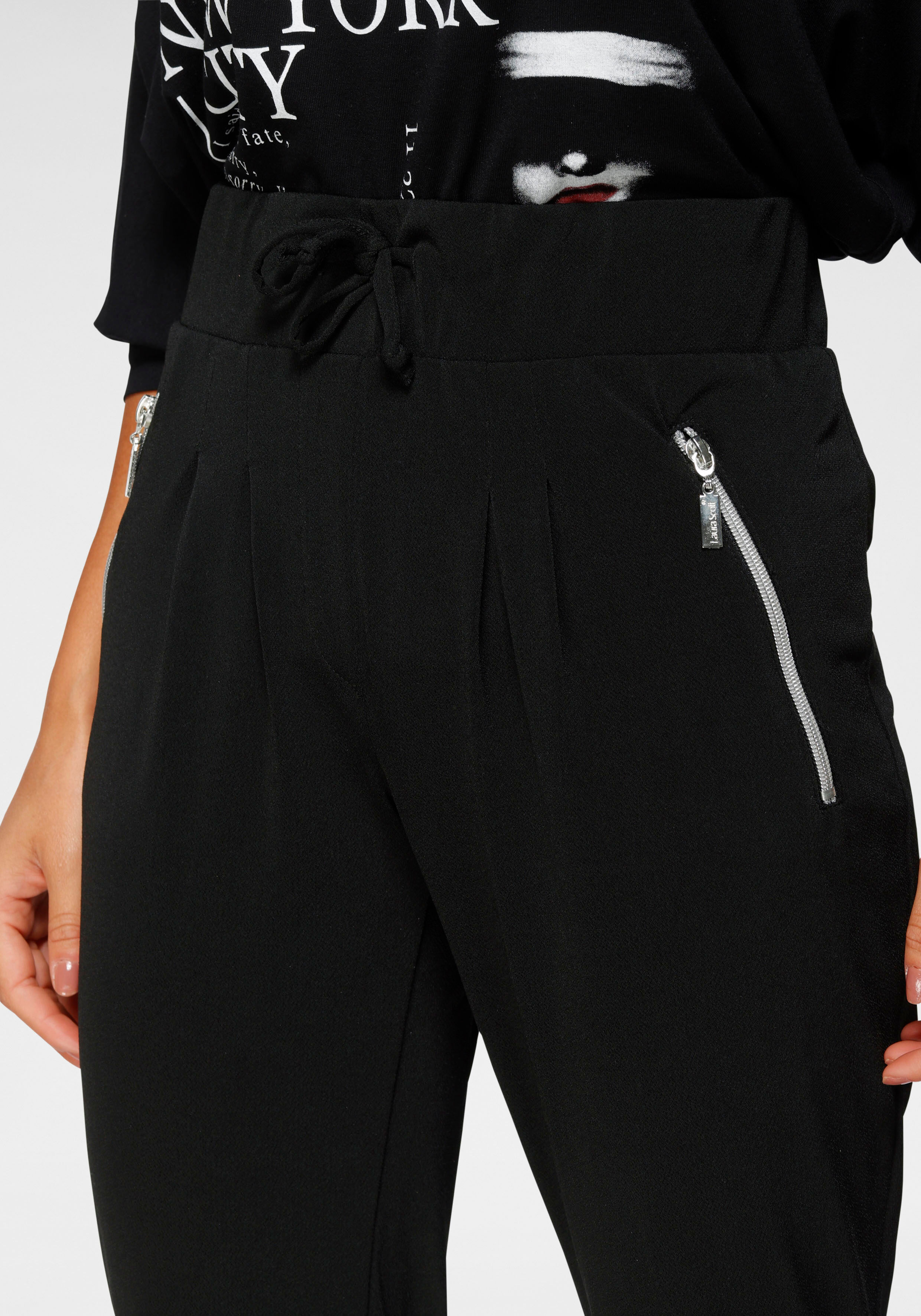 Jogger Pants LAURA SCOTT, Damen, Gr. 34, N-Gr, schwarz, Jersey, Obermaterial: 95% Polyester, 5% Elasthan, gepflegt, bequem knöchellang, Hosen Jogger Pants, mit Reissverschlusstaschen schwarz 34, N-Gr
