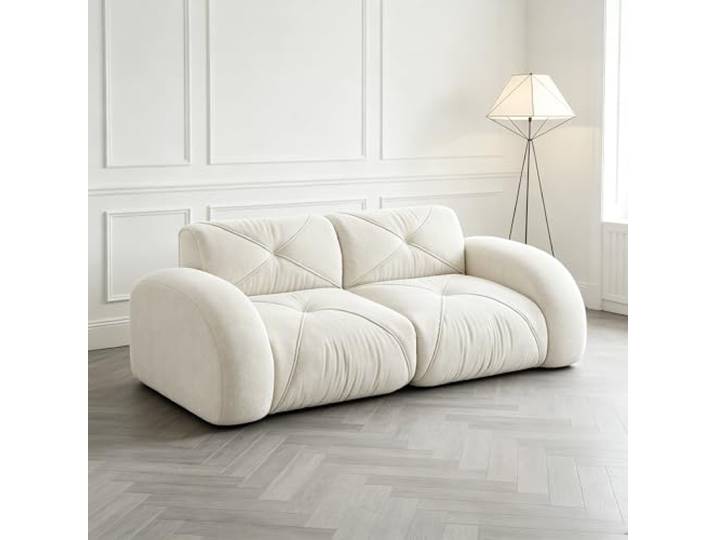 Modulares Sofa Creme Weiß Chenille, 32D Schaumstoff Polstersofa mit Armlehnen, haustierfreundliches Wohnzimmer Sofa rutschfest – 9 Kombinationen von 2-Sitzer bis U-Form