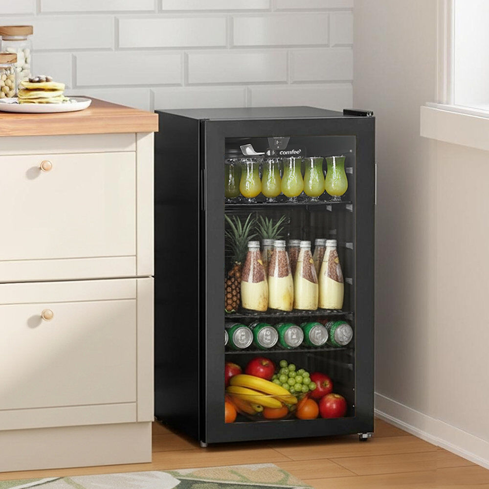 Living And Home 93L L Freestanding Mini Fridge with Freezer Black 84.5cm H X 47cm W X 44cm D