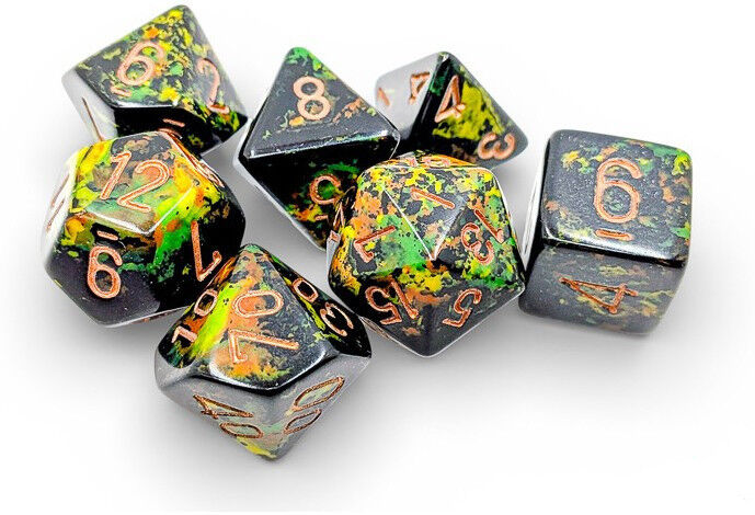 CHESSEX - Set de 7 dés Brush Deep Forest / Copper