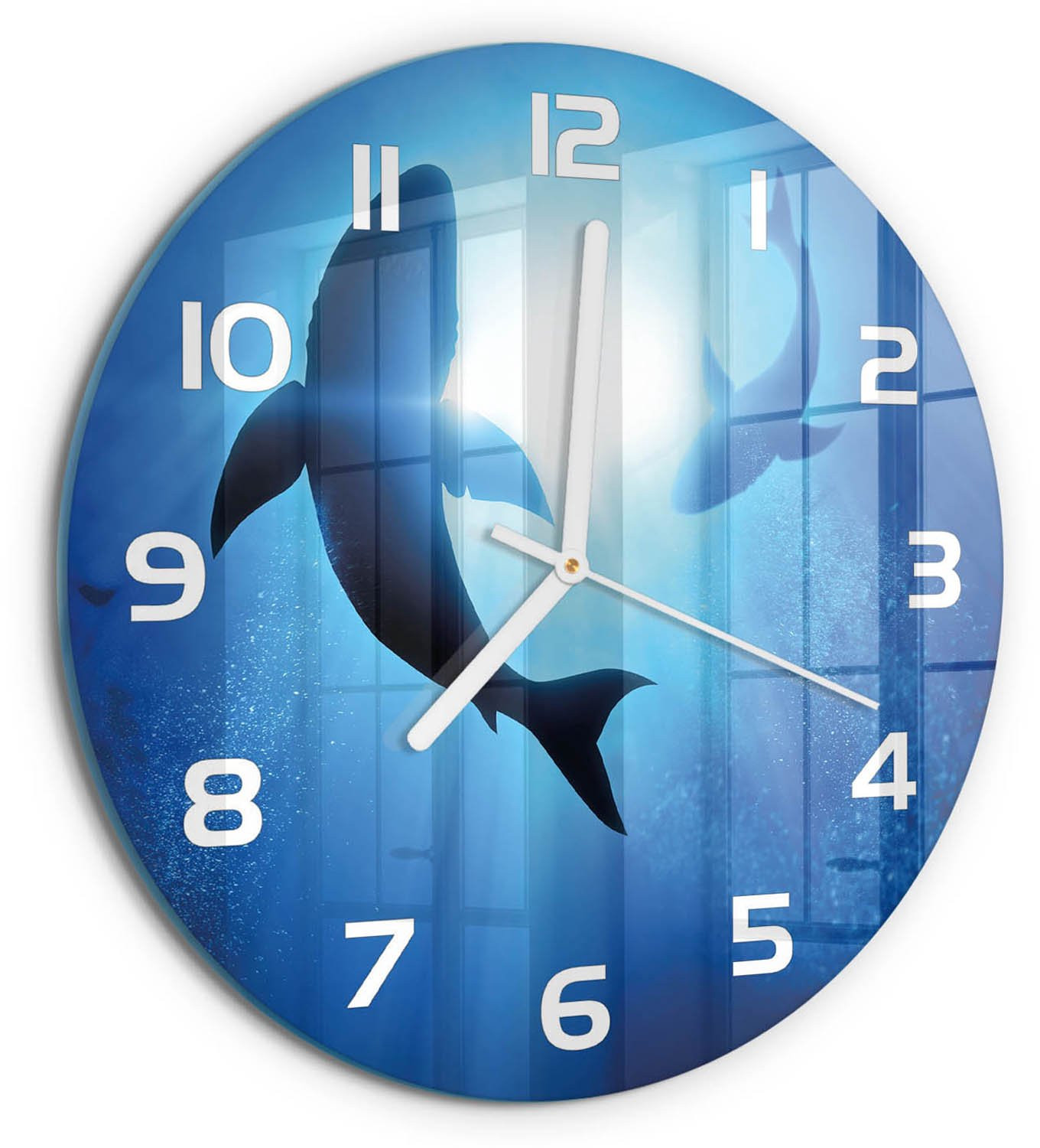 Tulup Wandklok met Twee Haaien Design - Blauw - Diameter: 30 cm