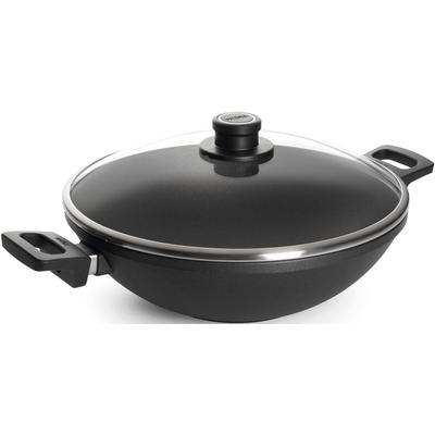 Wok WOLL "MADE IN GERMANY - Nowo", schwarz, B:34cm H:15cm L:59cm Ø:32cm, Pfannen, Wok, von Hand gegossen, Ø 32 cm