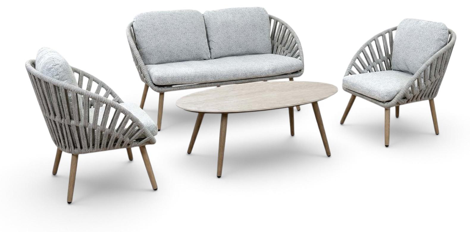 Sessel-Sofa Loungeset Faro | Wood | Nordic Ash/Urban Twine | Aluminium und Rope