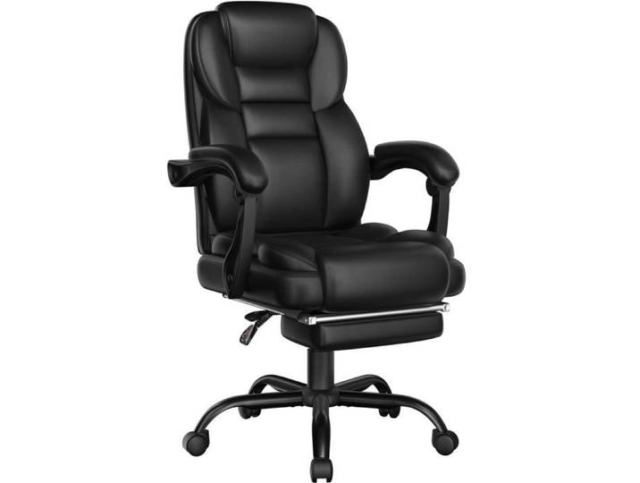 Yaheetech Chaise de Bureau Ergonomique Fauteuil de Bureau en Similicuir Confortable Noir