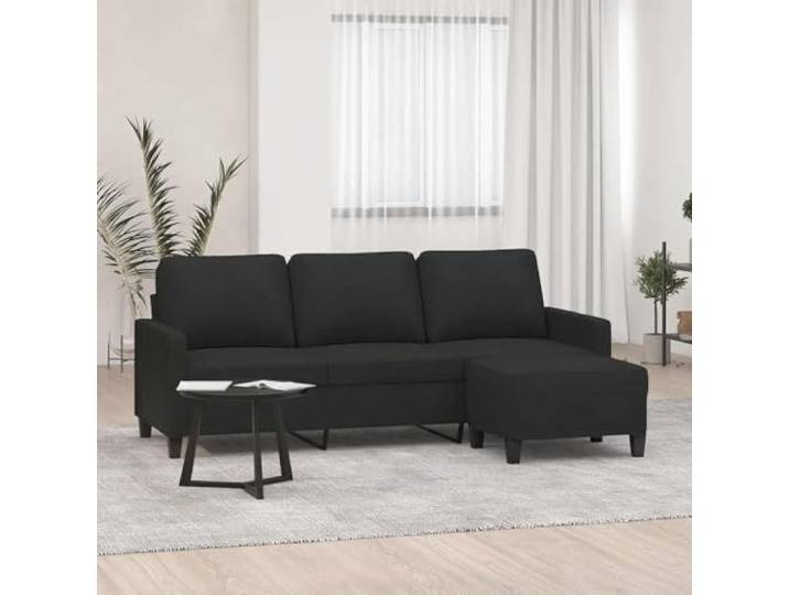 HEFZGDB 3-Sitzer-Sofa mit Hocker Schwarz 180 cm Stoff Bezug Polsterung Modernes Wohnzimmer Sitzgruppe Langlebiges Design Bequeme Sitzfläche Robustes Gestell Atmungsaktiver Stoff