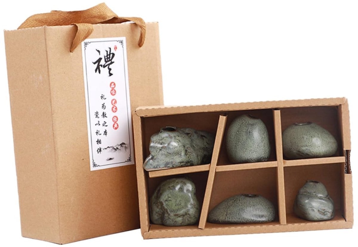 Dailygoods Set van 6 Keramische Mini Decoratieve Vazen - Groen